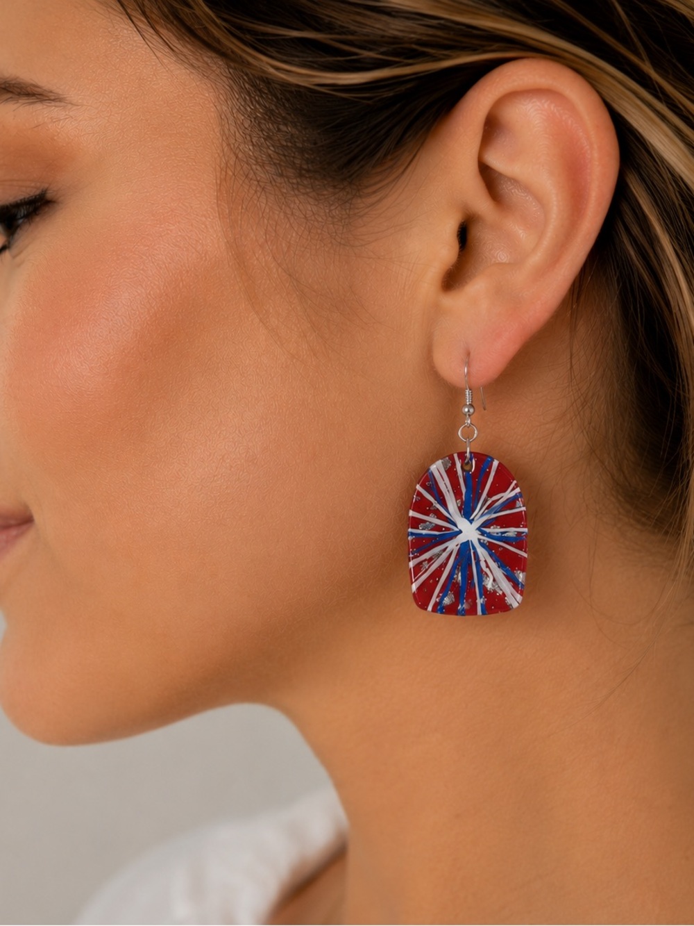Red white and Blue Abstract Earrings